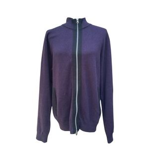 Robert Graham Full Zip Cardigan Sweater Textured Knit Purple 100% Cotton Men's M